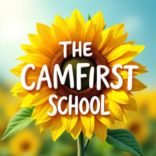 Prompt: Please generate a sunflower 3D image with the word The CAMFIRST SCHOOL on it