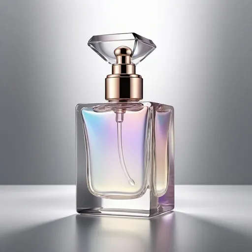 Prompt: a square  cosmetic perfume glass bottle with space pearl gradation the middle of the glass is opacity