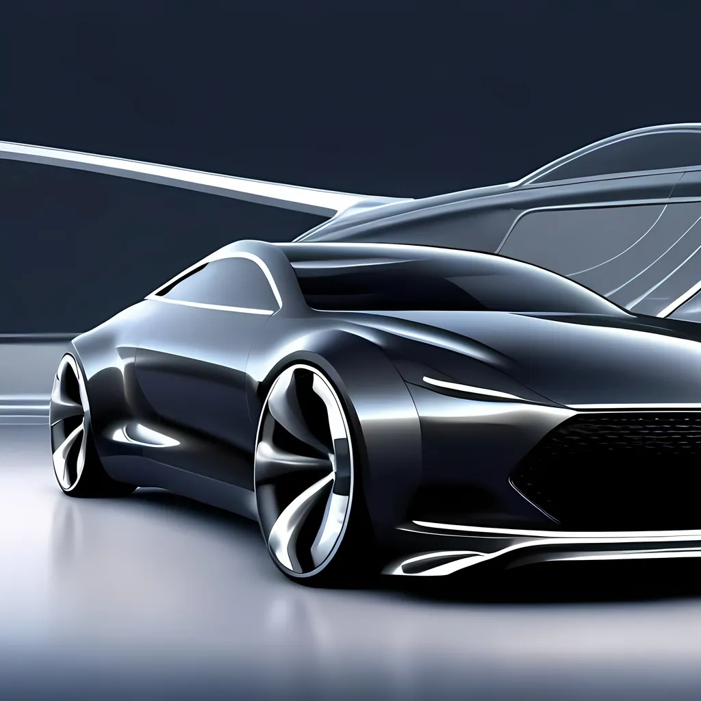 Prompt: a 2-door coupe concept design car, futuristic and dynamic style, with simple background