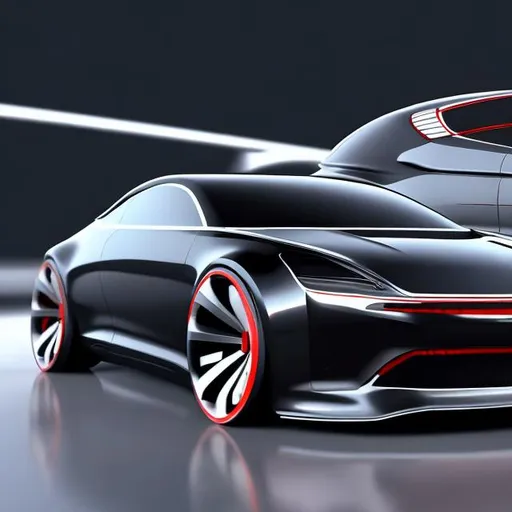 Prompt: a 2-door coupe concept design car, futuristic and dynamic style, red line, with simple background