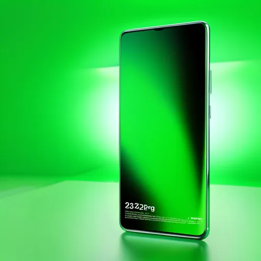Prompt: Samsung galaxy 23 smart phone, green screen, futuristic metallic design, high-res, ultra-detailed, sci-fi, digital art, vibrant green lighting, sleek and professional