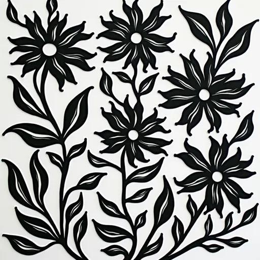 Prompt: flowers in a black and white floral pattern in the style of matisse, cut-out. --ar 3:4