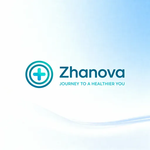 Prompt: This is a digital graphic logo for "Zhanova," a healthcare brand. The logo features a circular emblem on the left, composed of three concentric teal-blue rings. Inside the rings, there is a stylized, teal-blue plus sign, symbolizing health and wellness. To the right of the emblem, the word "Zhanova" is prominently displayed in a modern, sans-serif font, colored in a matching teal-blue. Below "Zhanova," the text "JOURNEY TO A HEALTHIER YOU" is written in a smaller, uppercase, light blue sans-serif font. The background is a gradient of light blue to white, giving a clean and refreshing appearance. The overall design is minimalistic and professional, emphasizing a sense of wellness and care. The textures are smooth, with a modern and sleek aesthetic. The image is a digital illustration, designed for clarity and visual appeal.