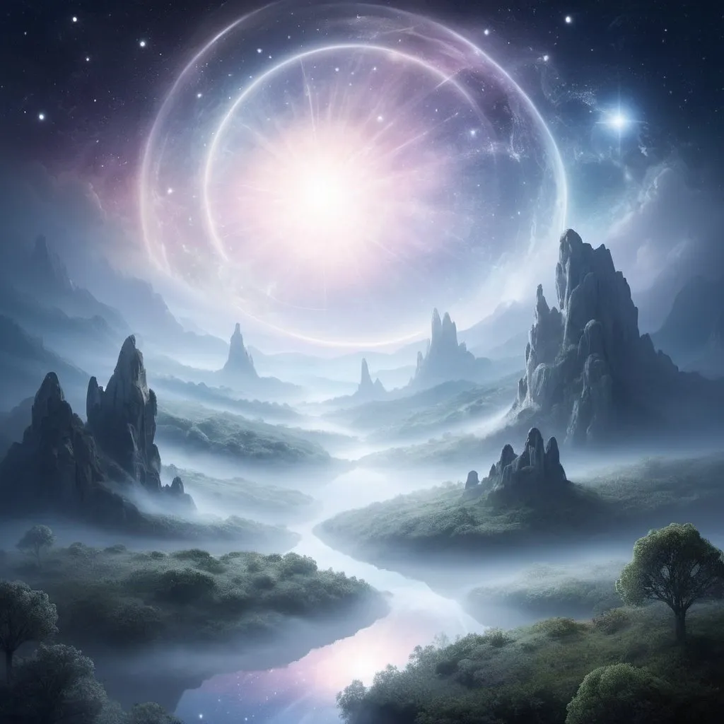 celestial realm, misty, cosmic, gentle lighting