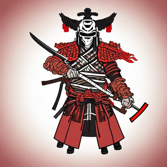 Prompt: A samurai with a sword in hand and wearing mask with transparent background