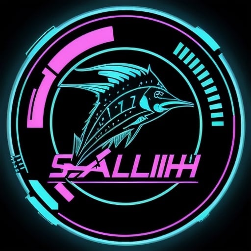 Prompt: Cyberpunk style circular logo combining sailfish and girls