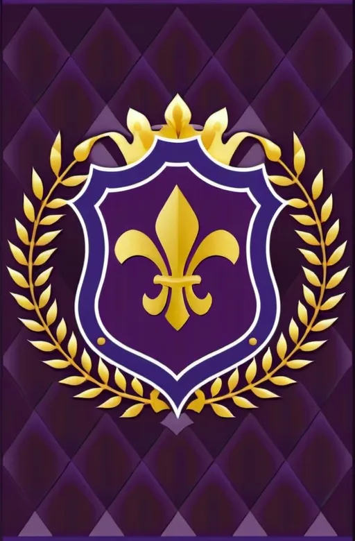 Prompt: a purple and gold fleur de lis emblem with a crown on top of it and a purple background, Bourgeois, renaissance, purple, a character portrait, royal flag, accent in navy blue