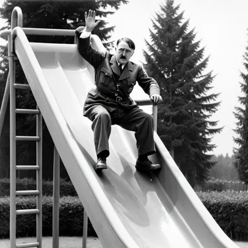 Prompt: hitler climbing a slide
