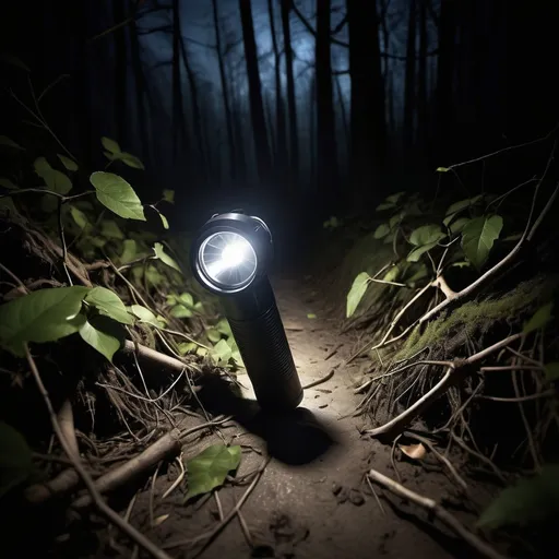 Prompt: [Flashlight suddenly goes out. The screen turns pitch black, only the sound of heavy breathing and twigs snapping underfoot can be heard.]
