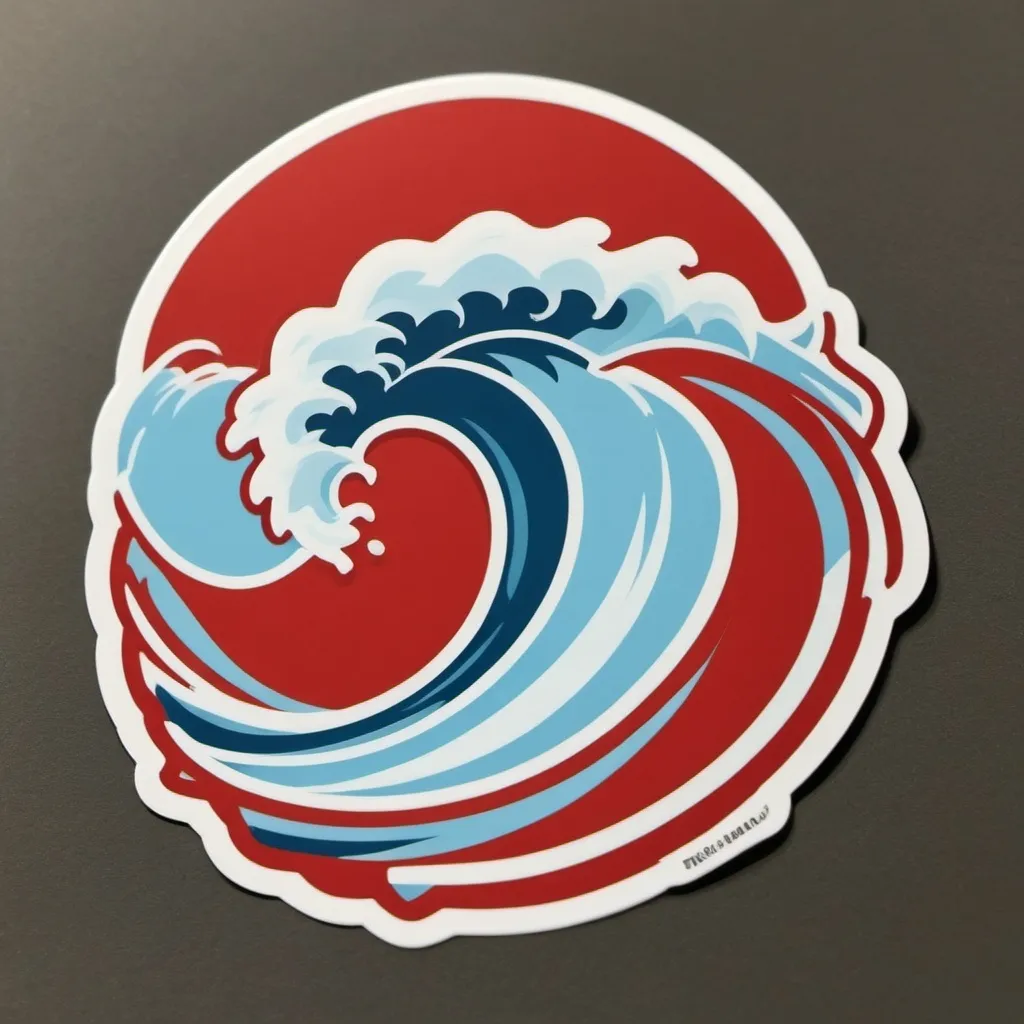 Prompt: wave football logo red and powder blue simplistic