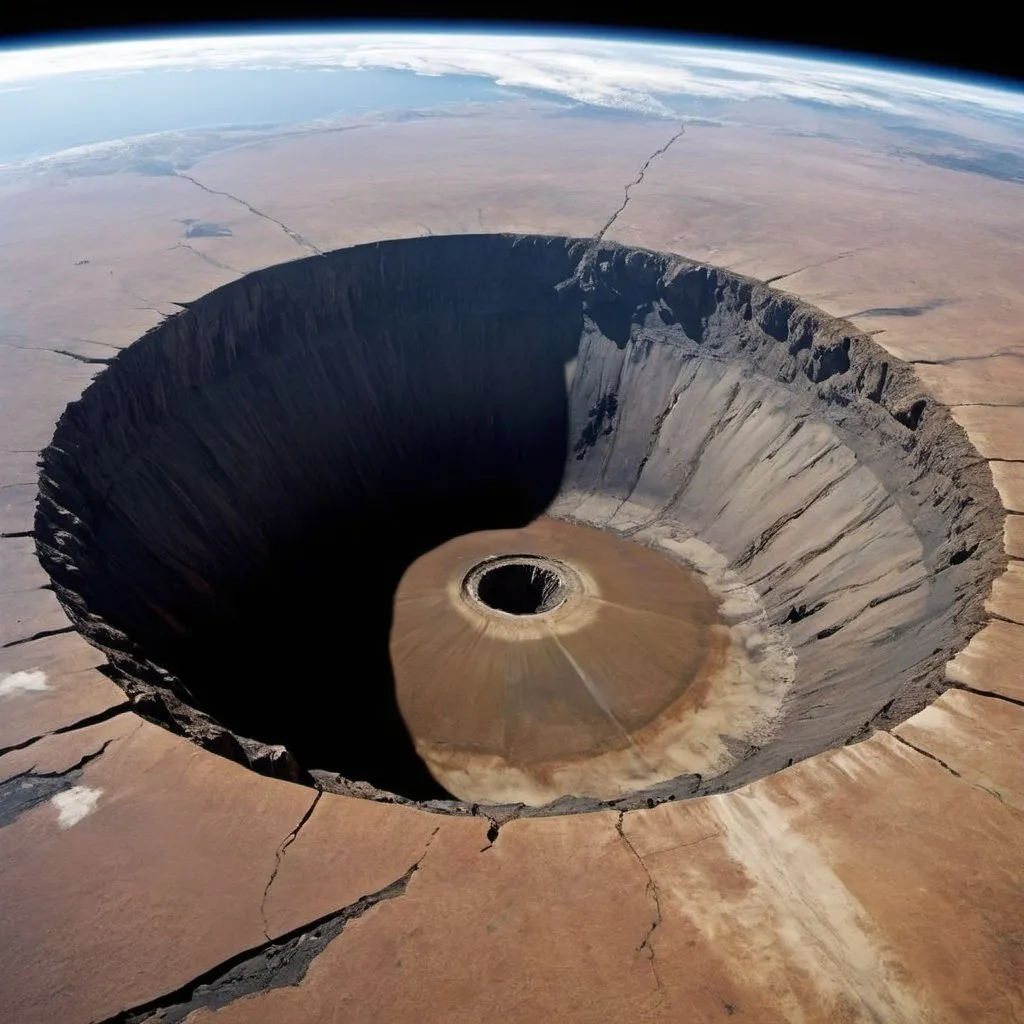 Prompt: a 8000 km diameter hole on the Earth and we see it really far from the Earth