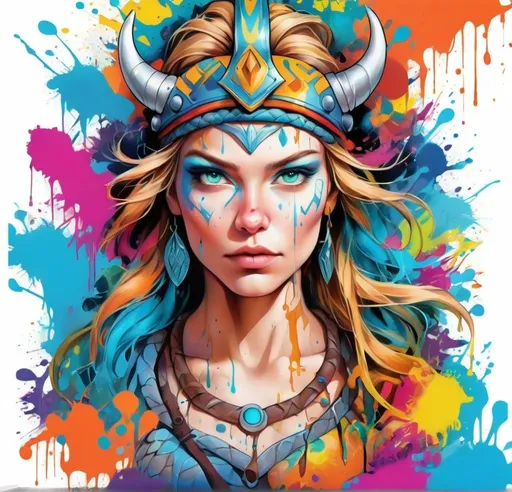 Prompt: Colorful graffiti illustration of a Viking woman
Natural pattern You are the remote, which reality do you see right now in this moment. 
self love, self power, educate your self. Fractals  vibrant paint splashes, vector t-shirt art, high quality, graffiti style, vibrant colors, dynamic pose, detailed scales, expressive eyes, white background, vector art, professional, bright lighting