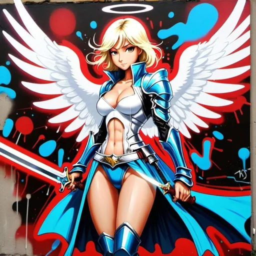 Prompt: A graffiti female character custom art - angel, sword