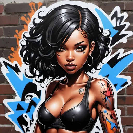 Prompt: A graffiti female character custom art - black, beautiful 