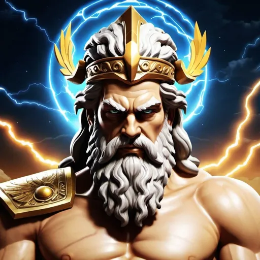 Prompt: may you create zeus cool image with game background