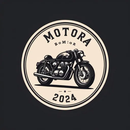 Prompt: Create a round logo for a motorcycle group using an image of a caferacer motorcycle. At the botom it should say "2024". At the top it should say "Motolora"