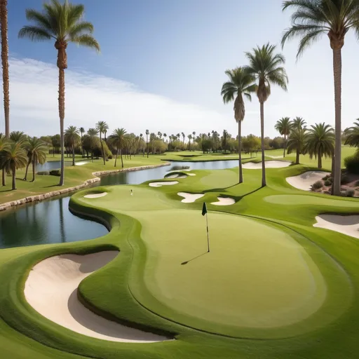 Prompt: 9 hole Golf course with palm trees 