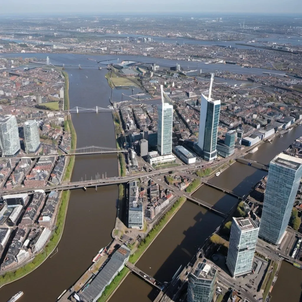 Prompt: nederland met een mooie stad rotterdam 