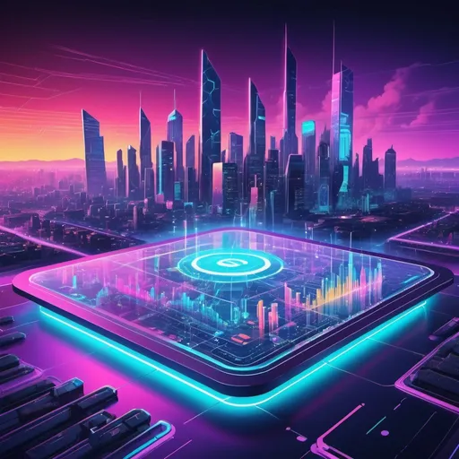 Prompt: Detailed digital illustration of a futuristic AI-driven search engine, vibrant and energetic colors, advanced digital interface, high-tech SEO technology, sleek and professional design, futuristic cityscape in the background, holographic data visualizations, neon-lit cyber atmosphere, ultra-detailed, highres, digital art, futuristic, energetic color scheme, advanced technology, SEO, futuristic cityscape, holographic visuals, sleek design, professional, vibrant lighting