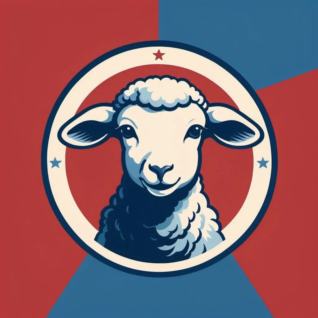 Prompt: a minimalist logo design for a political campaign, red and blue colors and a retro aesthetic, a lamb