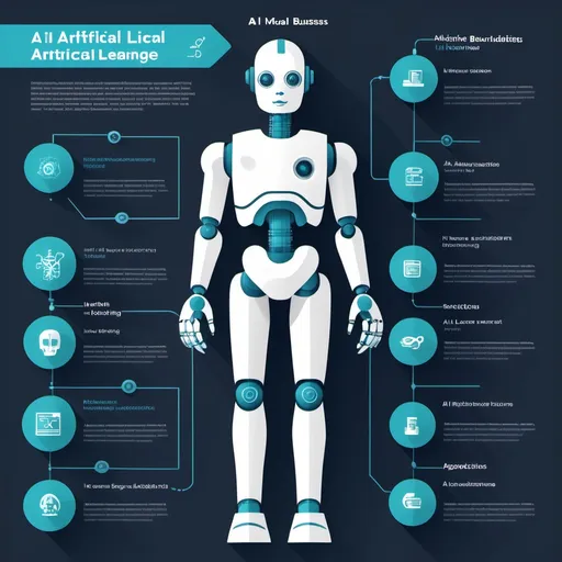 Prompt: Create a simple infographic showing the evolution of Artificial Intelligence (AI) in business. Include a timeline with key stages, from early machine learning to deep learning, and highlight AI applications in industries like healthcare, finance, and manufacturing."