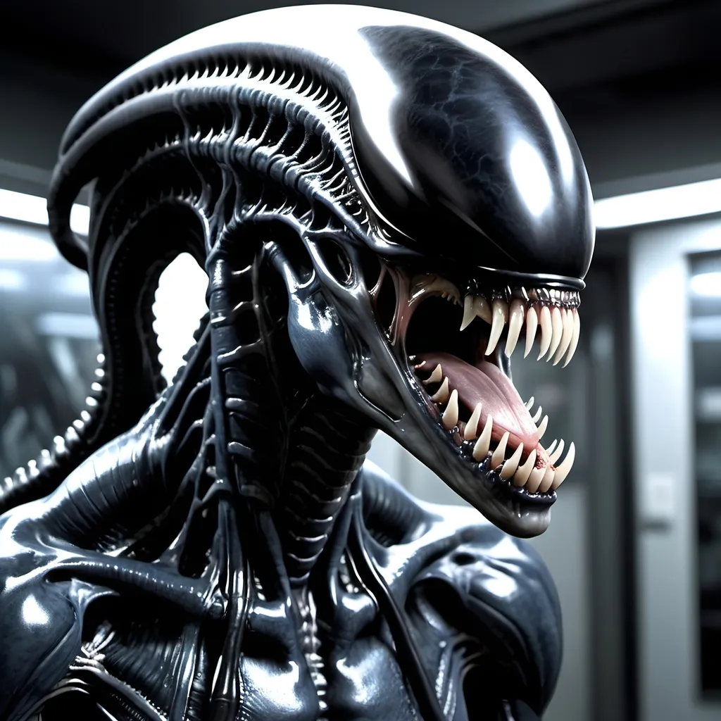 Prompt: photorealistic, a xenomorph has been merged with the venom symbiote.