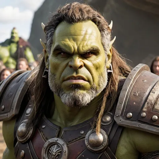 Prompt: Warchief Thrall, played by Mark Ruffalo, he is in battle against humans