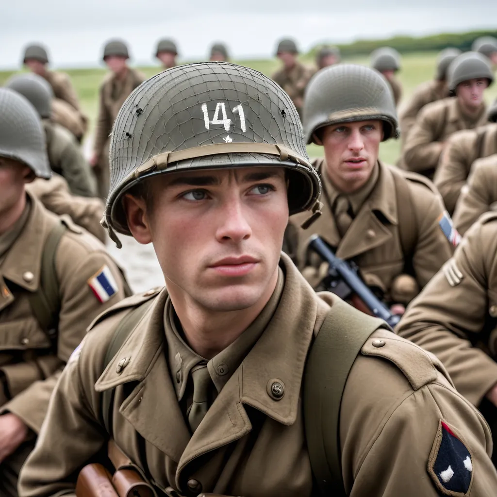 Prompt: 1944, Europe, d-day landigs, American Troops, 4k,  Professional photography, bokeh, natural lighting, canon lens, shot on dslr 64 megapixels sharp focus