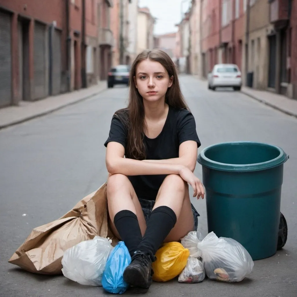 Prompt: A girl with a trash 
