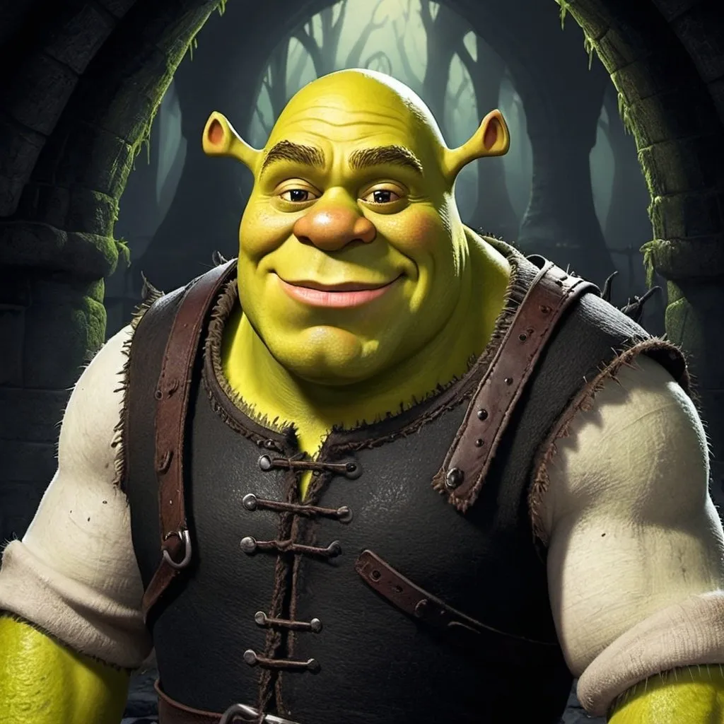 Prompt: Shrek in dark fantasy