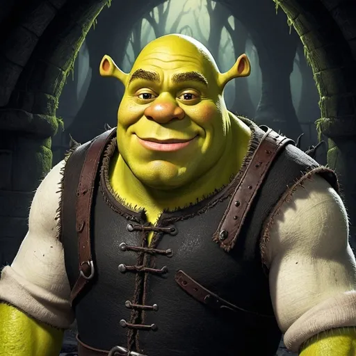 Prompt: Shrek in dark fantasy