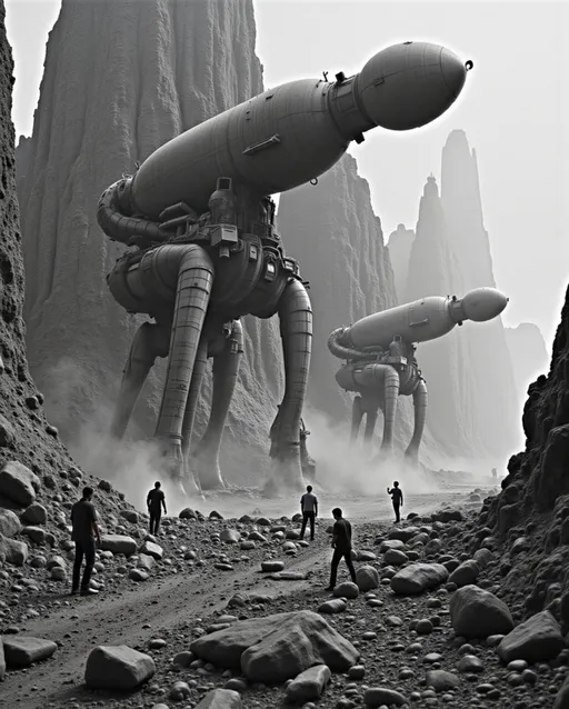Prompt: Landscape of oddities, science fiction elements, machinery, cult, holes, imperfect