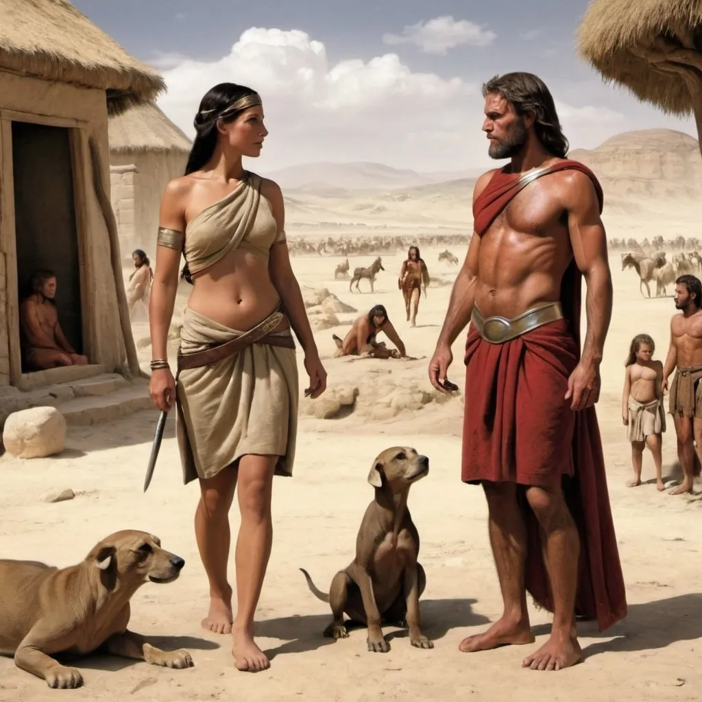 Prompt: 3000 years ago, life on earth,women and mans