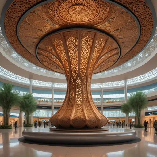 Prompt: ‏ "Designing a sculpture inspired by Iranian arts for the airport."