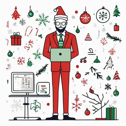 Prompt: Stick figure Data Analyst dressed in Christmas style