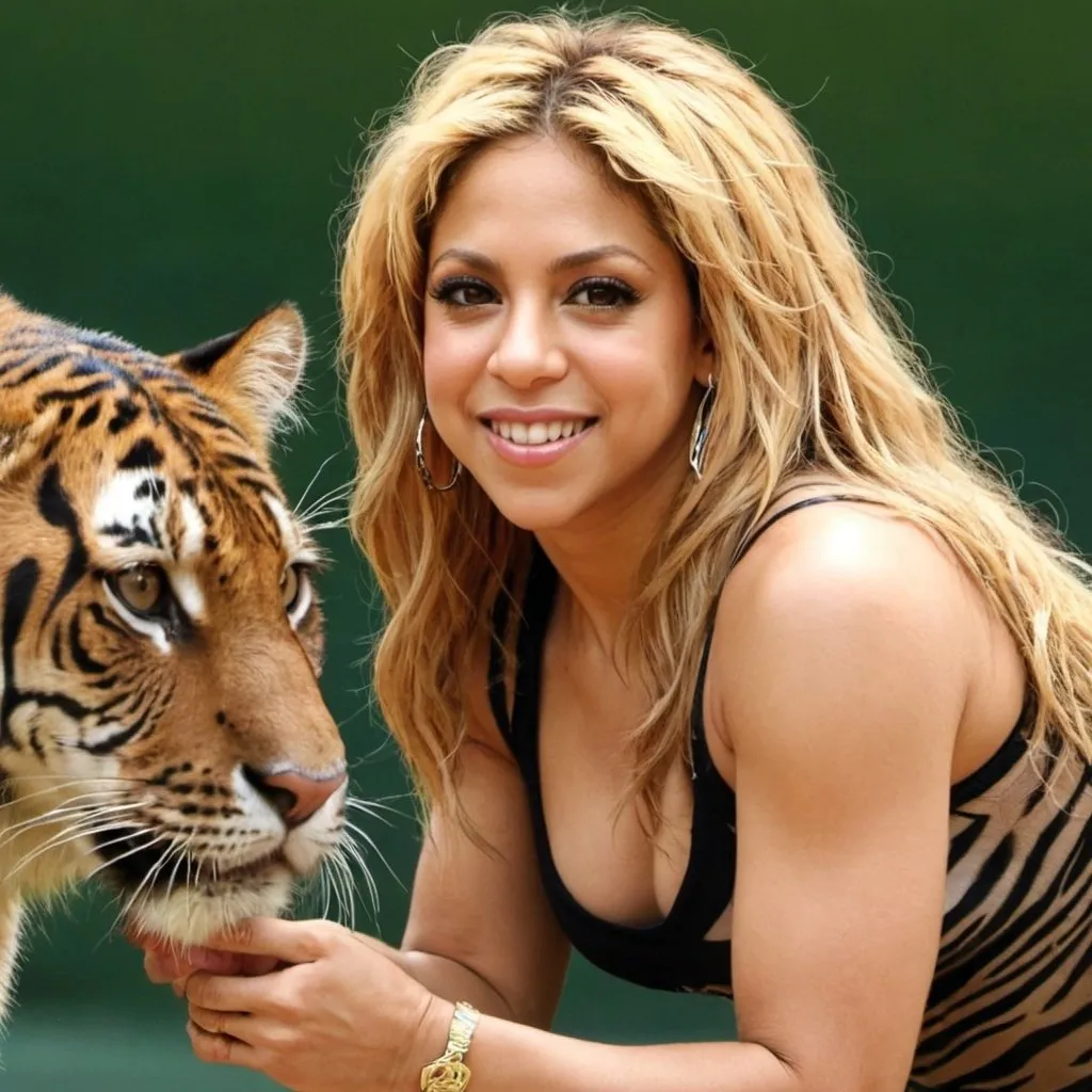 Prompt: shakira  a poil pres un tigre