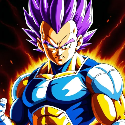 Prompt: Create a digital illustration of Vegeta in his "SSJ Demands of Desire EGO" form. His hair should be an intense amethyst purple, radiating energy and power. His aura should also be amethyst purple, crackling with electricity and swirling dynamically around him. Vegeta should have a fierce, determined expression, showcasing his unyielding pride and strength. His muscular physique should be highlighted, with his iconic battle armor slightly tattered from intense combat. The background should be a chaotic battlefield, with debris and energy waves accentuating the intensity of the scene. The overall atmosphere should be dramatic and powerful, emphasizing Vegeta's overwhelming presence and the raw energy of his transformed state.
make it more nightmare art