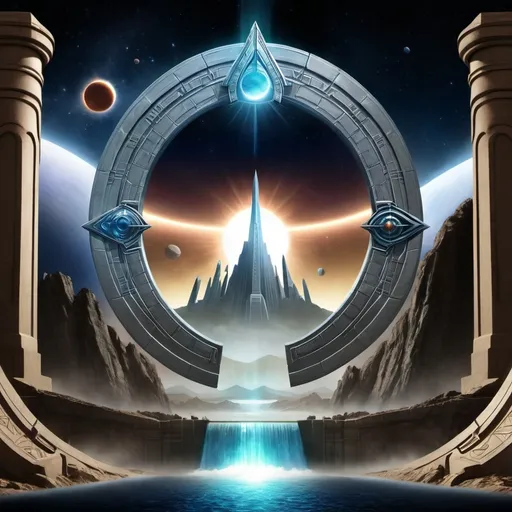 Prompt: create a title screen for Stargate Eclipsed Realms