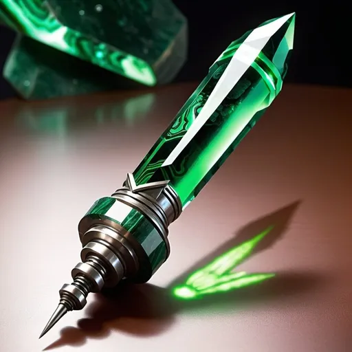 Prompt: Create a concept design or write a short story about a new version of the Sonic Screwdriver from the Doctor Who universe. This futuristic tool incorporates advanced technology with the mystical properties of malachite crystals.

Features to Consider:

Malachite Crystals Integration:

Describe how the malachite crystals are embedded within the screwdriver.
Explain the unique properties the malachite crystals bring to the screwdriver, such as enhanced energy manipulation, healing abilities, or advanced scanning functions.
Appearance:

Visualize the aesthetic of the Sonic Screwdriver. How do the malachite crystals glow or pulse with energy?
Detail the design elements that make it look both futuristic and mystical.
Functions:

Introduce new capabilities that the malachite crystals provide. For instance, the ability to open interdimensional portals, repair organic matter, or communicate with alien species.
Consider how traditional features of the Sonic Screwdriver, like hacking systems or scanning environments, are upgraded with the crystals.
Interaction with the User:

How does the Sonic Screwdriver interact with the Doctor or the user? Does it form a telepathic link, or respond to voice commands more intuitively?
Describe any unique bonding process or rituals associated with the malachite crystals.
Backstory:

Create a backstory for how the Doctor or another character discovered these malachite crystals and incorporated them into the Sonic Screwdriver.
Discuss any lore or legends associated with the crystals that add depth to their mystical properties.
Setting:

Imagine a setting that complements the futuristic yet mystical nature of the new Sonic Screwdriver. This could be a high-tech alien world with ancient ruins, a hidden temple where the crystals were found, or the TARDIS itself with a new room dedicated to the cultivation and study of these crystals.