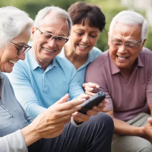 Prompt: senior people playing a mobile game
