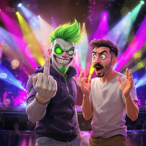 Prompt: jacksepticeye giving a middle finger at markiplier 