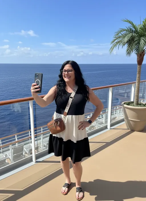 Prompt: combine the likeness of these 4 women and create one woman who is an AI influencer and put her on a cruise ship
