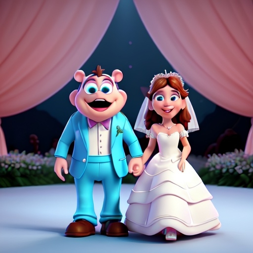 Prompt: Disney 3D wedding is a world famous wedding day and the my singing monster movie 