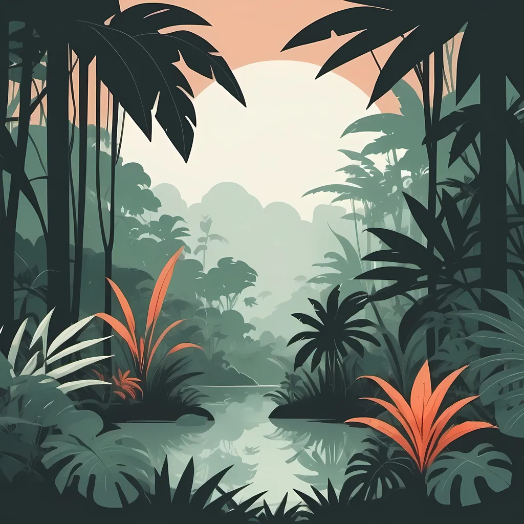 Prompt: a jungle minimalist design, retro aesthetic