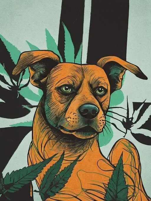 Prompt: Dog with a minimalist marijuana background for profile logo