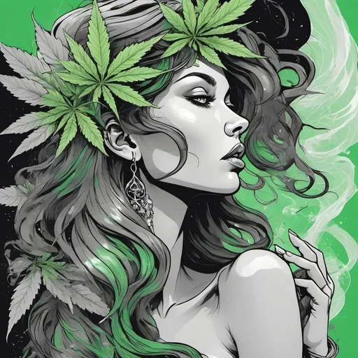 Prompt: goddess with marijuana veil, side view angle. green background
