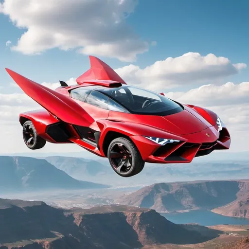 Prompt: can you make me a 2065 flying car make it more like a Lamborghini and red