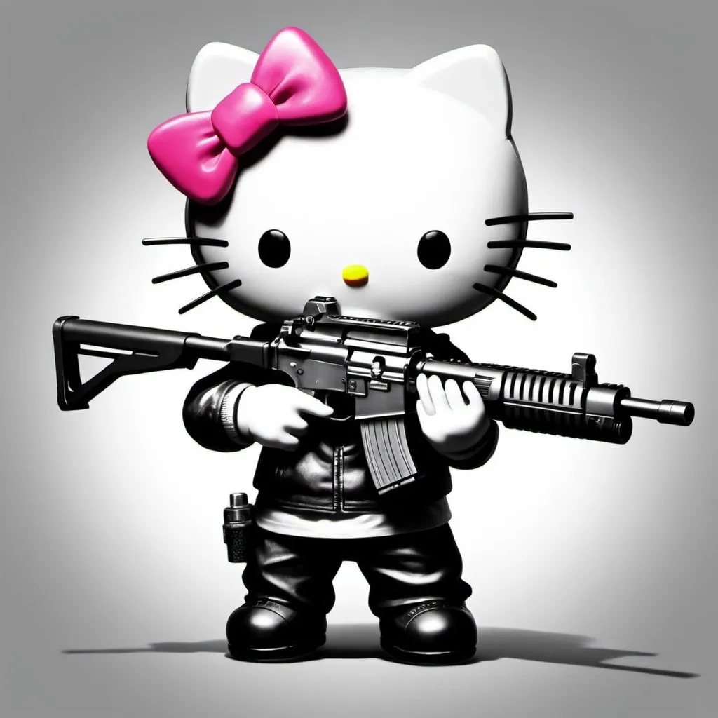 Prompt: hello kitty gangster gun sniper