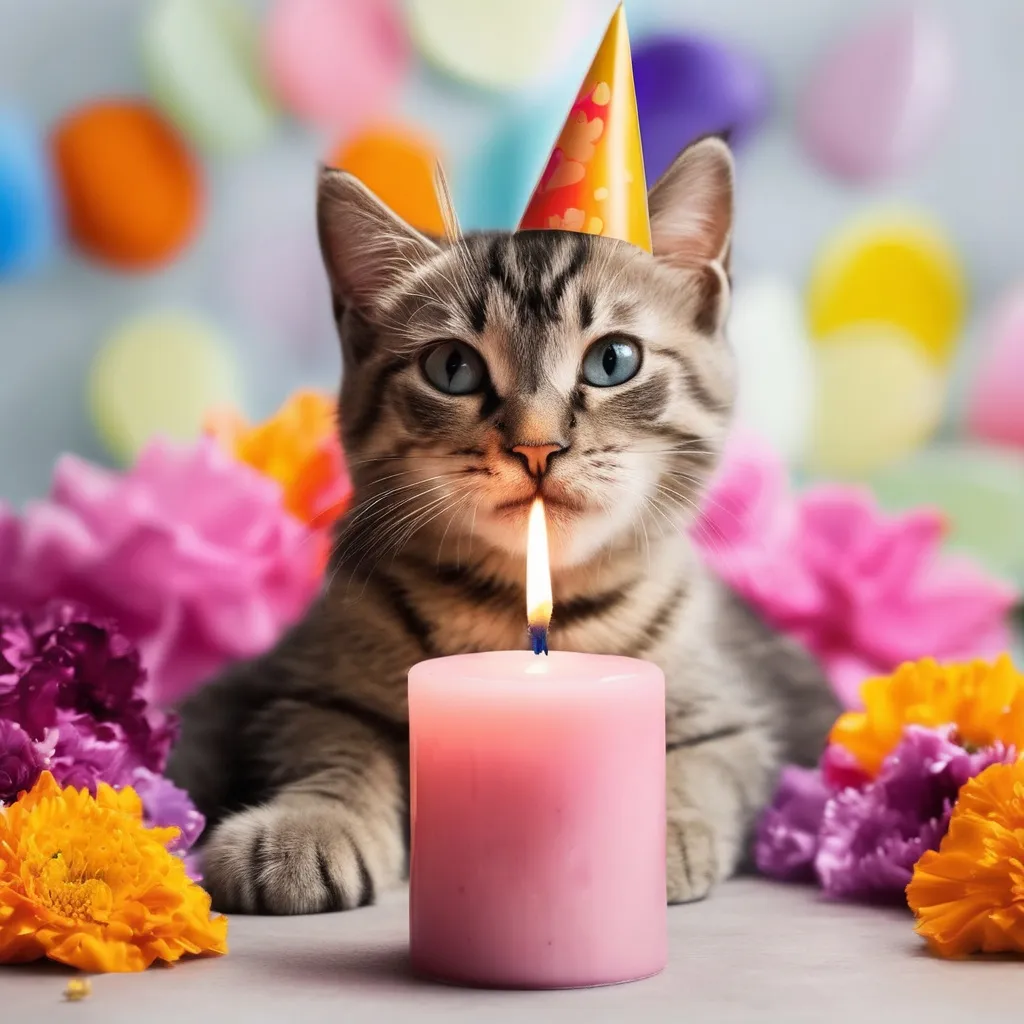 Prompt: Can you make a Happy Birthday Candle with cats and flowers for a candle