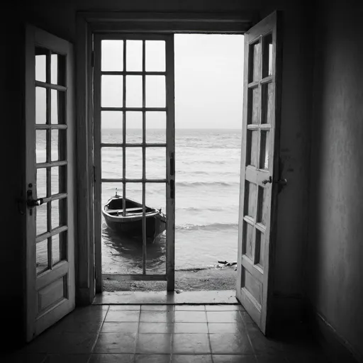 Prompt: There’s a world outside your door
Charming look seduces you far away from home 
Unexplored waters wash you to the shore 
Turning images into monochrome